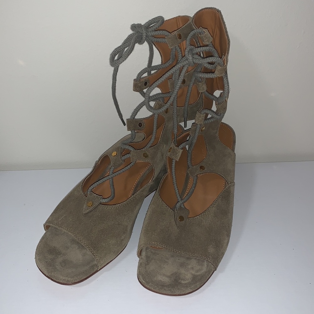 CHLOÈ FOSTER Beige Suede Gladiator Wedge Sandal - Picture 6 of 12